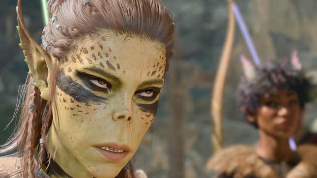 Lae'zel stares furiously into the distance.