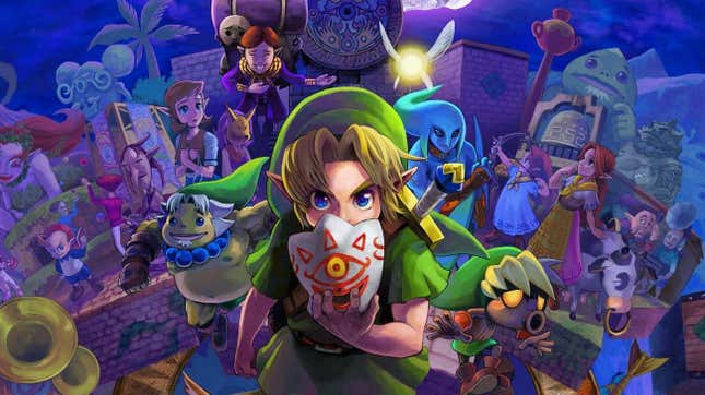 Link holds up a mask. 