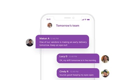 A view of the Homebase chatting instant messaging screen on a smartphone