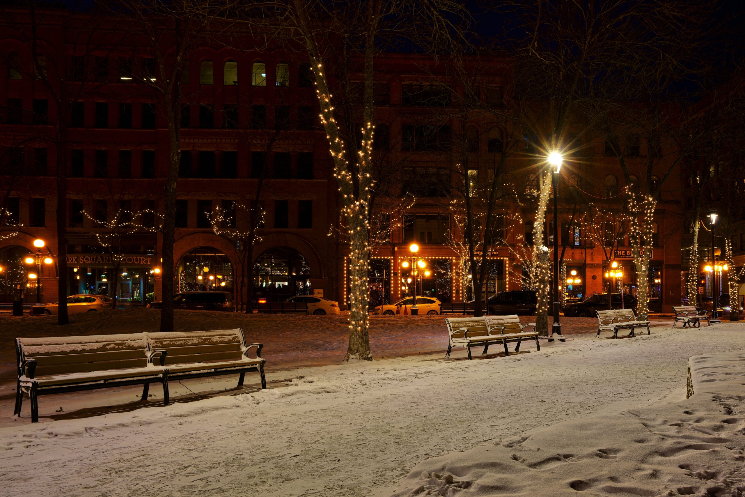 snowy empty downtown street