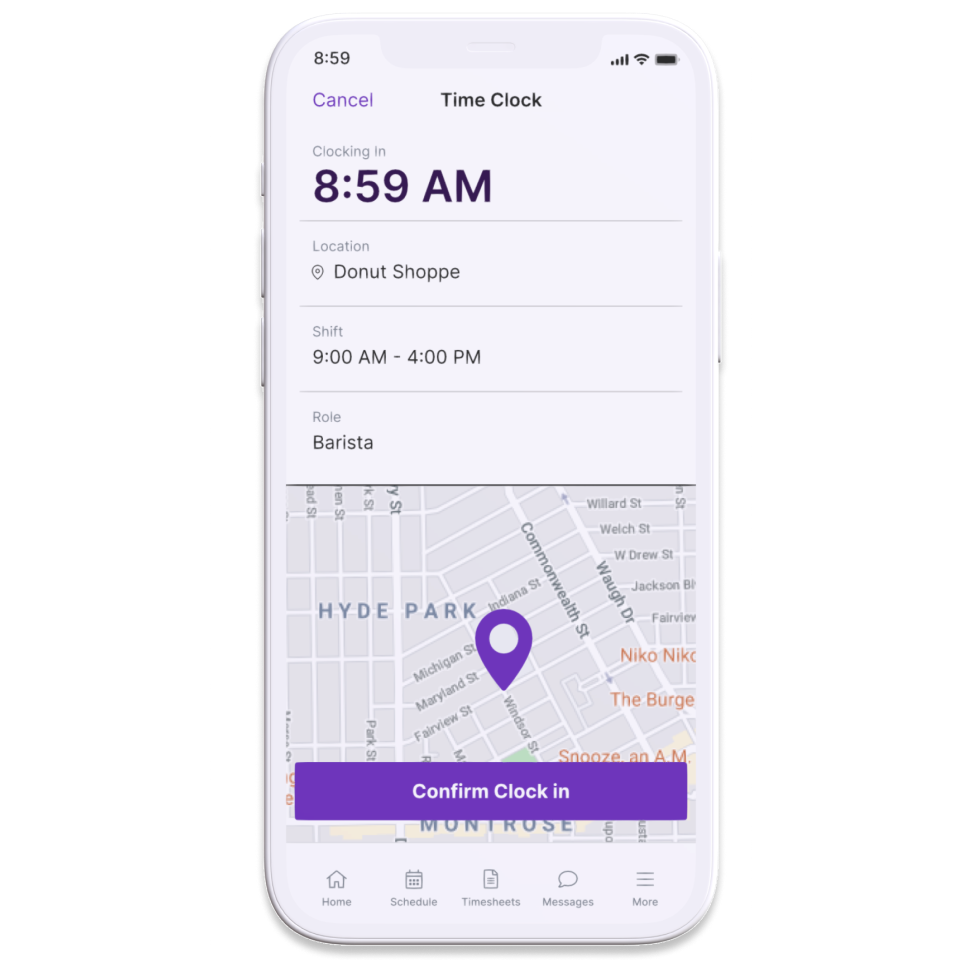 Employee time clock on mobile device