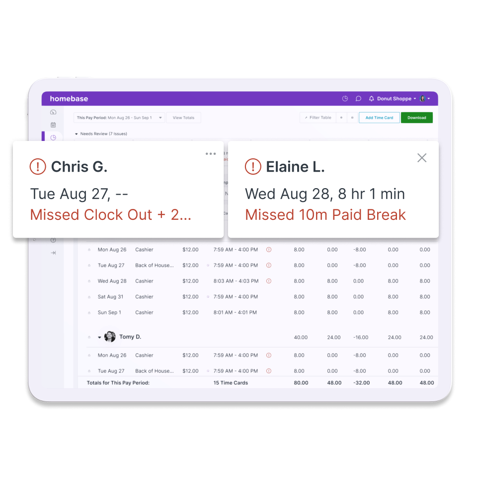 Employer alerts on tablet