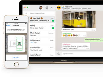 A view of WhatsApp chats on a desktop and on a smartphone